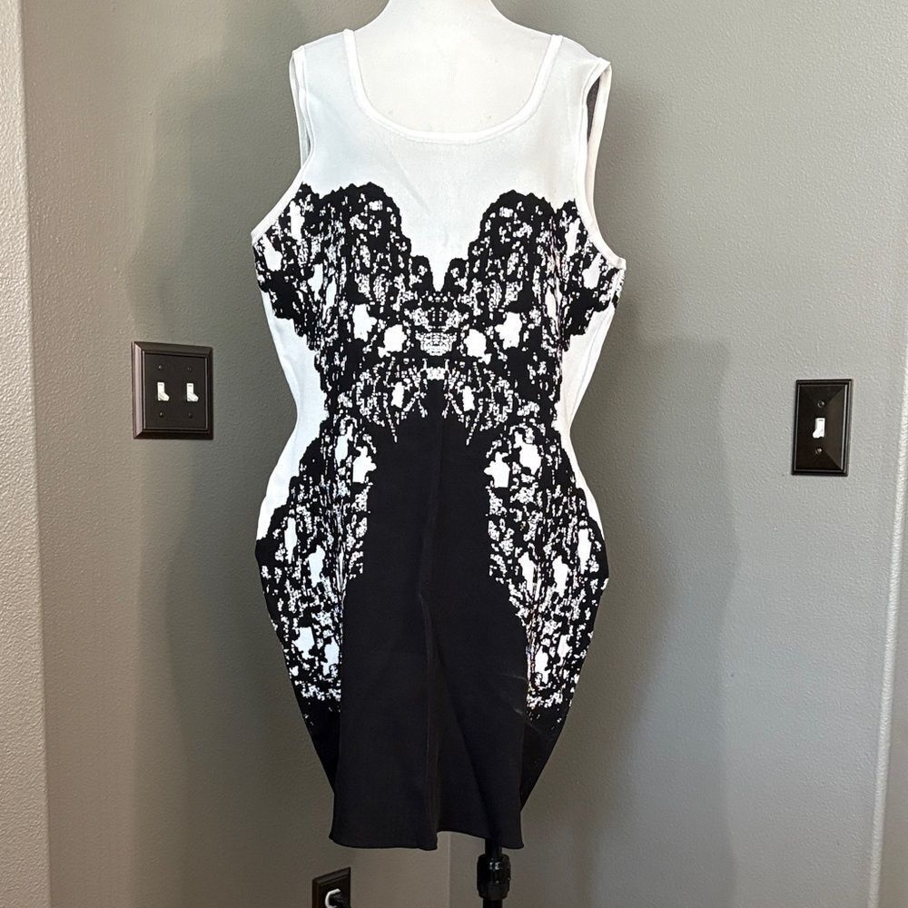 Lane Bryant Black and White Patterned Mini Dress